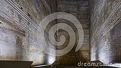 The mysterious inner room of the Temple of Horus in Edfu. Stock Photo