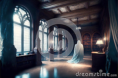 Mysterious interior of the old library. 3D rendering. Stock Photo