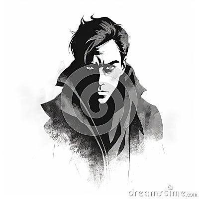 Mysterious male character photo realistic illustration - Generative AI. Cartoon Illustration