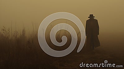 Mysterious Man In Brown Fog: A Cinematic Desertwave Southern Gothic Stock Photo