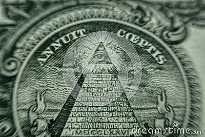 Eye and pyramid. Mysterious Masonic signs on American dollar bills Stock Photo