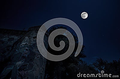 Mysterious medieval castle in a full moon night Azerbaijan Stock Photo