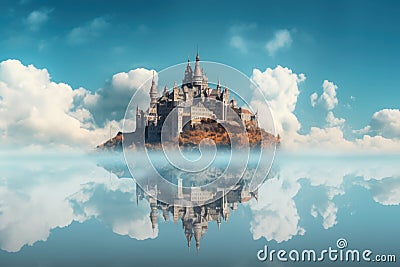 mysterious mirage of floating castle in sky Stock Photo