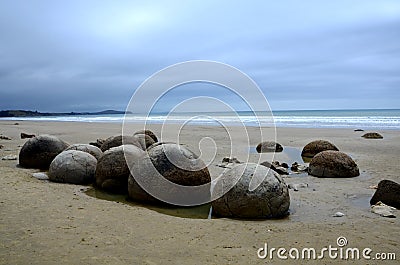 Mysterious Moeraki boulders, beach Koekohe Stock Photo