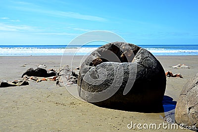 Mysterious Moeraki boulders Stock Photo
