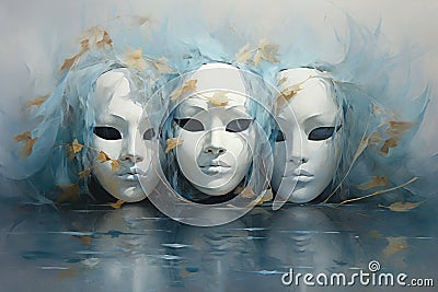 Mysterious moonstone masks, concealing identities and granting hidden powers - Generative AI Stock Photo