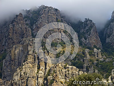 Mysterious mountain Demerdzhi in Crimea. Bottom view Stock Photo