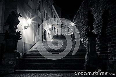 Mysterious narrow alley with lanterns Stock Photo