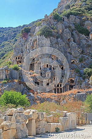 Mysterious rock tombs of ancient Myra Stock Photo