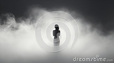 Mysterious Silhouette Emerging From Thick White Fog Stock Photo