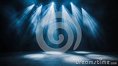 Mysterious stage with spotlights creating an atmospheric setting for performance and display Stock Photo