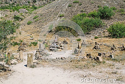 Mysterious stones at Cape Meganom, the east coast of the peninsula of Crimea. Signs of religion concept. Stock Photo