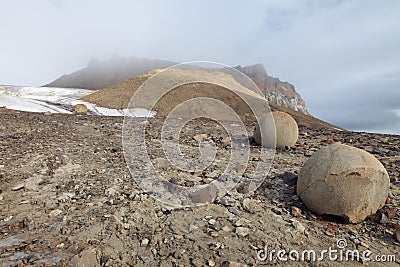 Mysterious stones of Champ Island in Arctic Stock Photo