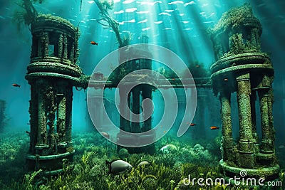 mysterious submerged city discovered by a submersible Stock Photo