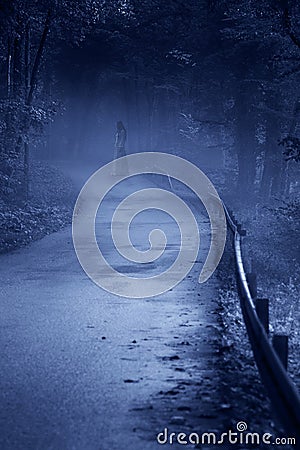 Mysterious Woman Ghost in White Dress Stock Photo