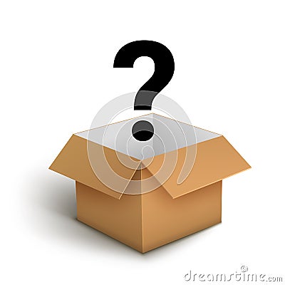 Mystery contest box, lucky prize present surprise secret. Mystery box gift question icon Vector Illustration