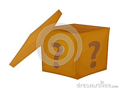 Mystery contest cardboard box. Mystery box gift question icon. Vector Illustration