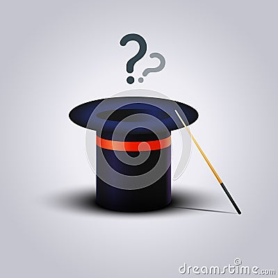 Mystery Magic Hat With Wand. Question Vector Illustration Stock Photo