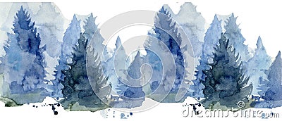 Mystery pine forest watercolor illustration Cartoon Illustration