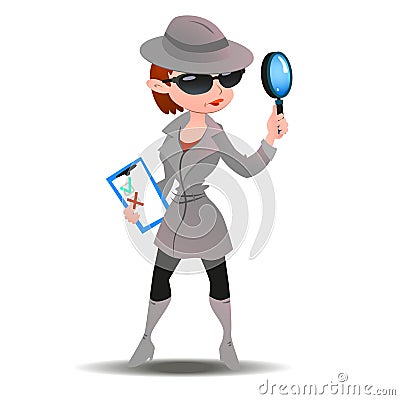 Mystery shopper woman in spy coat Vector Illustration