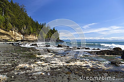 Mystic Beach Waterfront Juan De Fuca Famous Marine Hiking Trail Pacific Ocean Coastline at Vancouver Island BC Canada Stock Photo