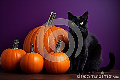 Mystic Black Cat: Halloween's Charismatic Icon Stock Photo
