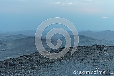 Mystic blue morning landscape view on negev judean desert in Israel Stock Photo