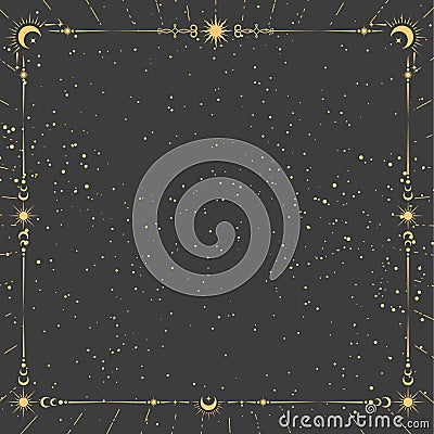 mystic celestial golden frame with stars celestial, banner with magic corners and magic borders Vector Illustration