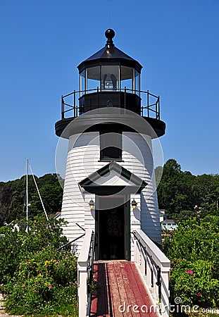 Mystic, CT: 1866 Brant Point Lighthouse Replica Editorial Stock Photo