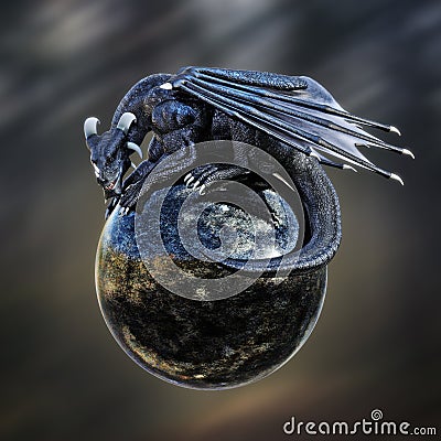 Mystic dragon posing on a sphere Stock Photo