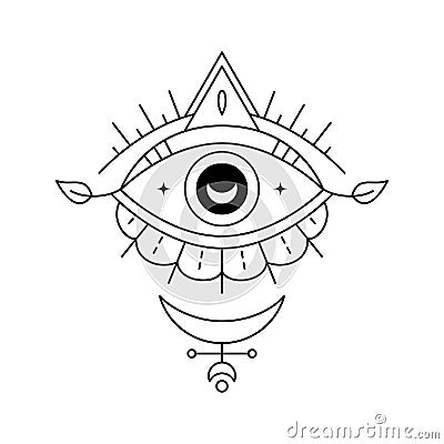 Mystic evil eye, line art esoteric sign. Occult symbol Vector Illustration