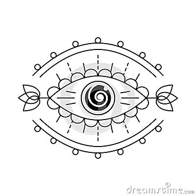 Mystic evil eye, line art esoteric sign. Occult symbol Vector Illustration