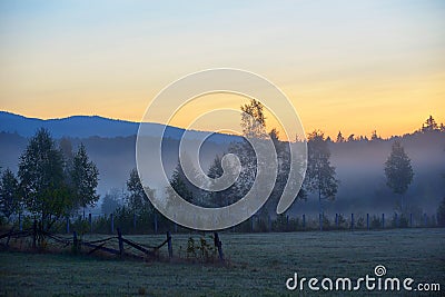 Mystic foggy landscape Stock Photo