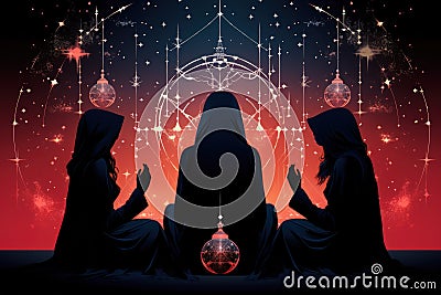 Mystic fortune-tellers reading the secrets of the universe in shimmering crystal balls - Generative AI Stock Photo