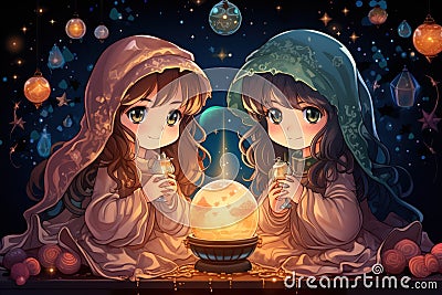 Mystic fortune-tellers reading the secrets of the universe in shimmering crystal balls - Generative AI Stock Photo