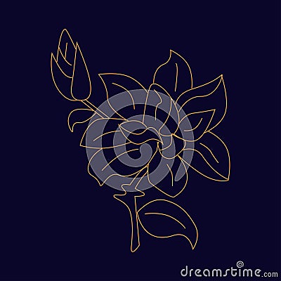 Mystic golden flower Hand draw boho fantasy art for poster or t-shirt Vector Illustration