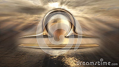 Mystic golden zodiac horoscope Libra symbol. 3D rendering Stock Photo