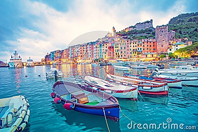 Mystic landscape of the harbor with colorful houses in the boats Editorial Stock Photo