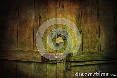 Mystic locked wooden gate Stock Photo