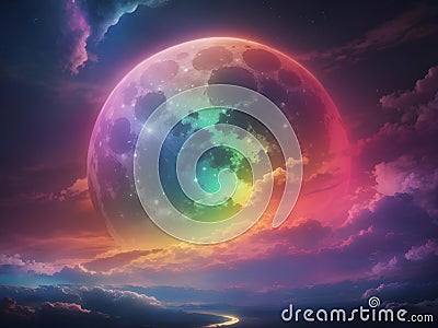 Mystic Midnight Colors: Moonlit Rainbow Brilliance Stock Photo