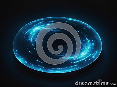 Mystic Midnight Emanation: Blue Glow Disc in the Night Stock Photo