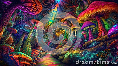 Mystic Mushrooms: A Surreal Expedition Stock Photo