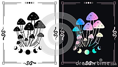 Mystic mushrooms vector emblem design Vector Illustration