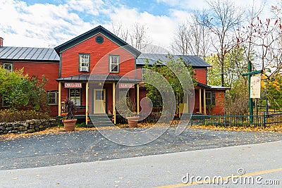 Beautiful charming wooden restaurant-hotel `L`oeuf`, Quebec Editorial Stock Photo