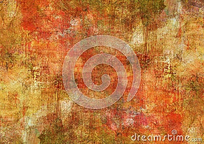 Mystic Red Canvas Abstract Painting Yellow Brown Dark Grunge Rusty Distorted Decay Old Texture for Autumn Background Wallpaper Stock Photo