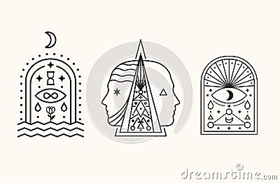 Mystic Symbols. Esoteric, Alchemy, sacred geometry. Vector Illustration