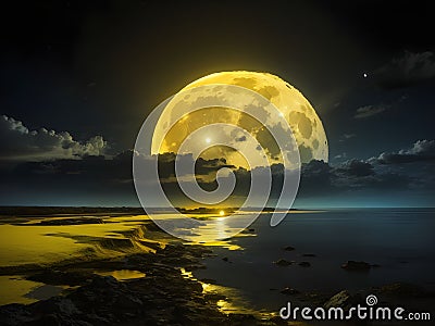 Mystic Yellow Moon: Night Sky Brilliance Stock Photo