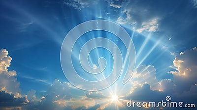 Mystical blue sky with divine rays of light Stock Photo