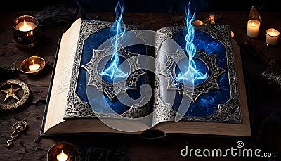 Mystical Book with Blue Essence Stock Photo