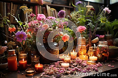 Mystical candlelit room. uncover the esoteric energy and art of divination within Stock Photo